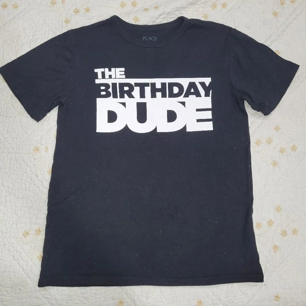 The Children Place Size Large Black & White 'Birthday Dude' Tee
